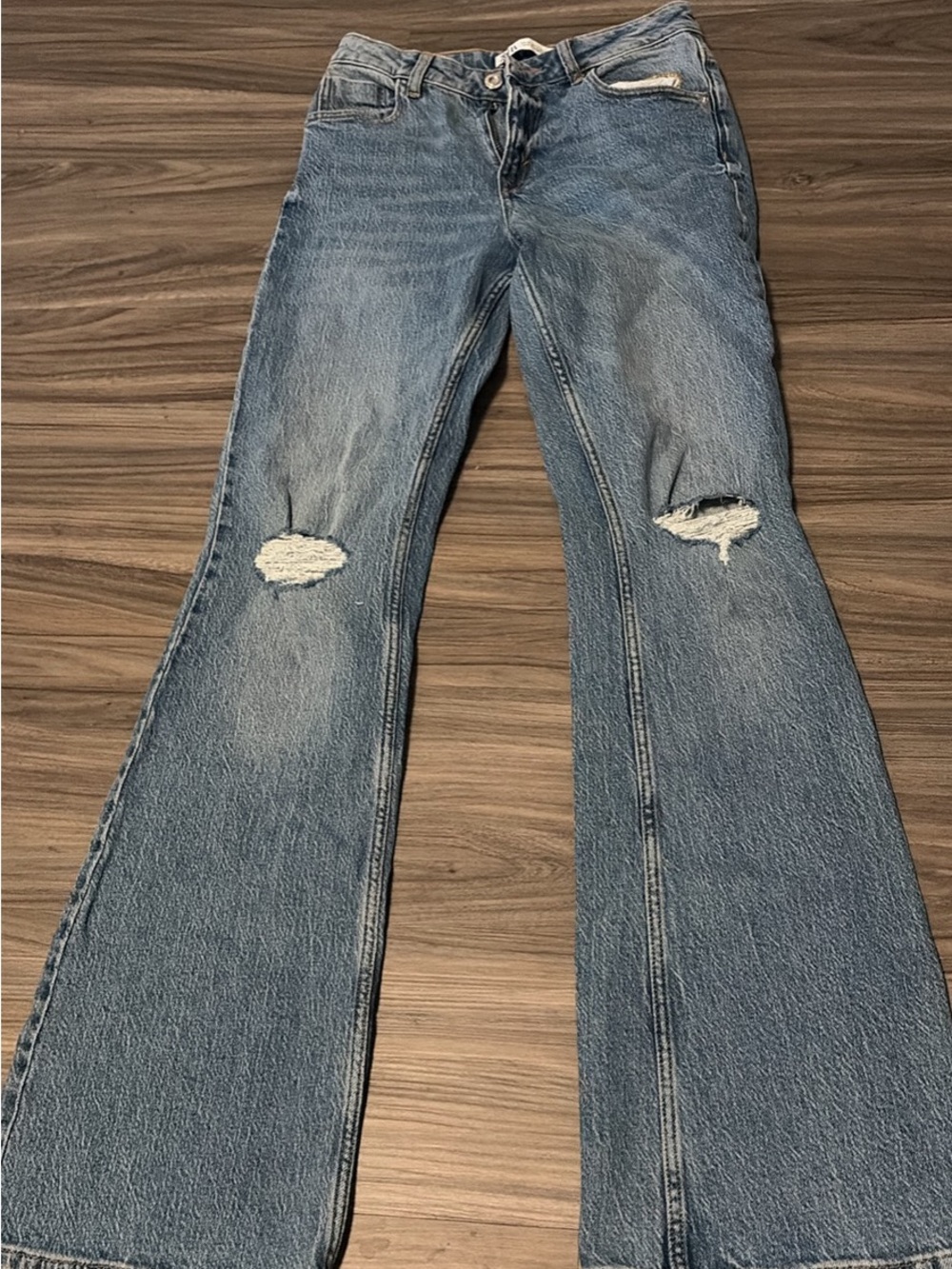 Zara Light Blue Distressed Flare Jeans